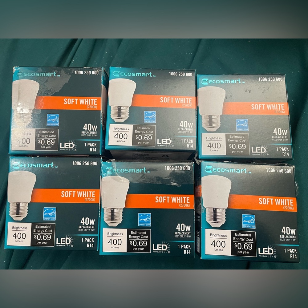 Lot of 6 ECOSMART 40watt Equivalent Soft White Replacement Light Bulbs NEW